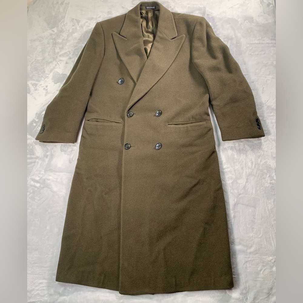 Eaton Military Green Vintage Trench Coat with Wide Lapels Sz L